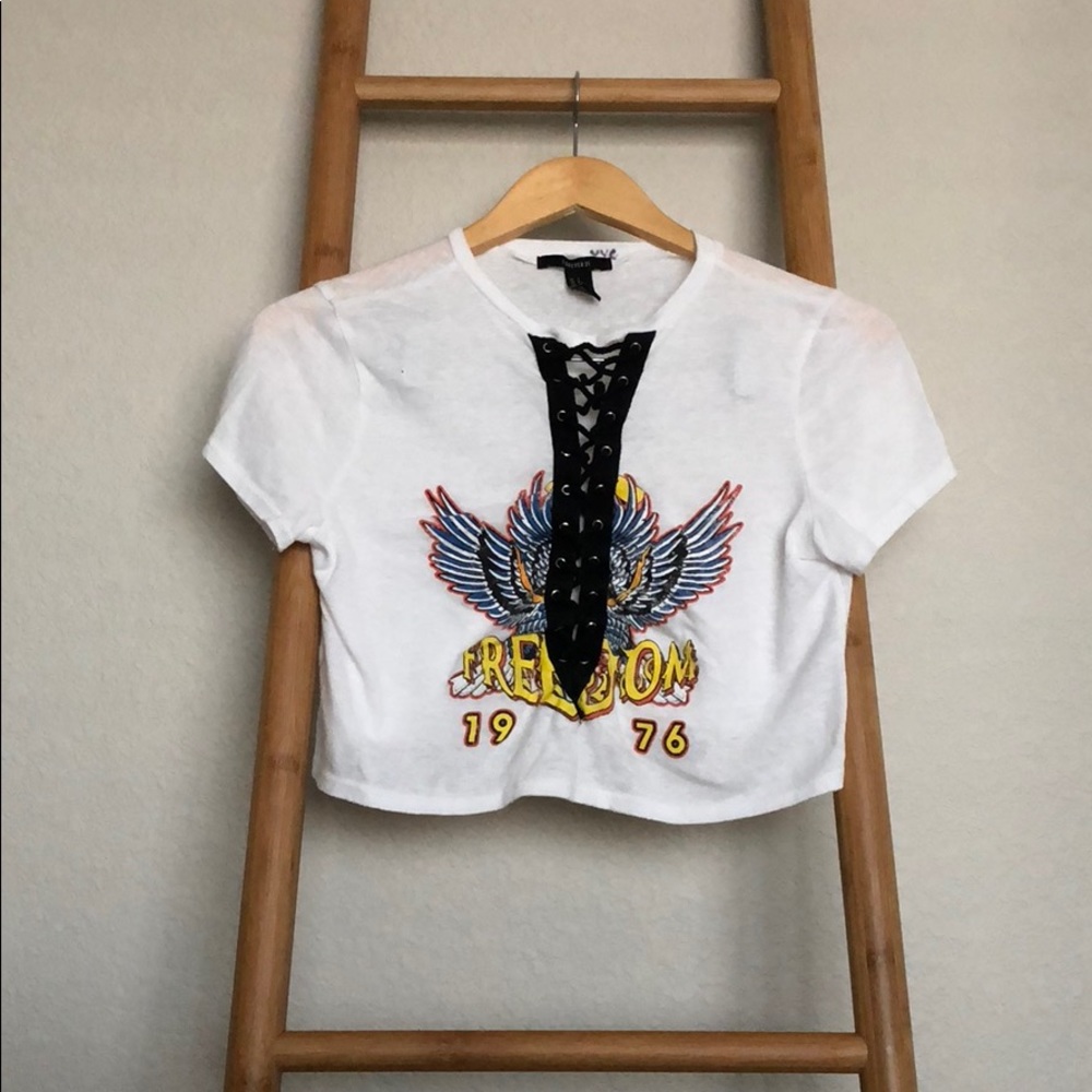 Forever21 lace up whit crop